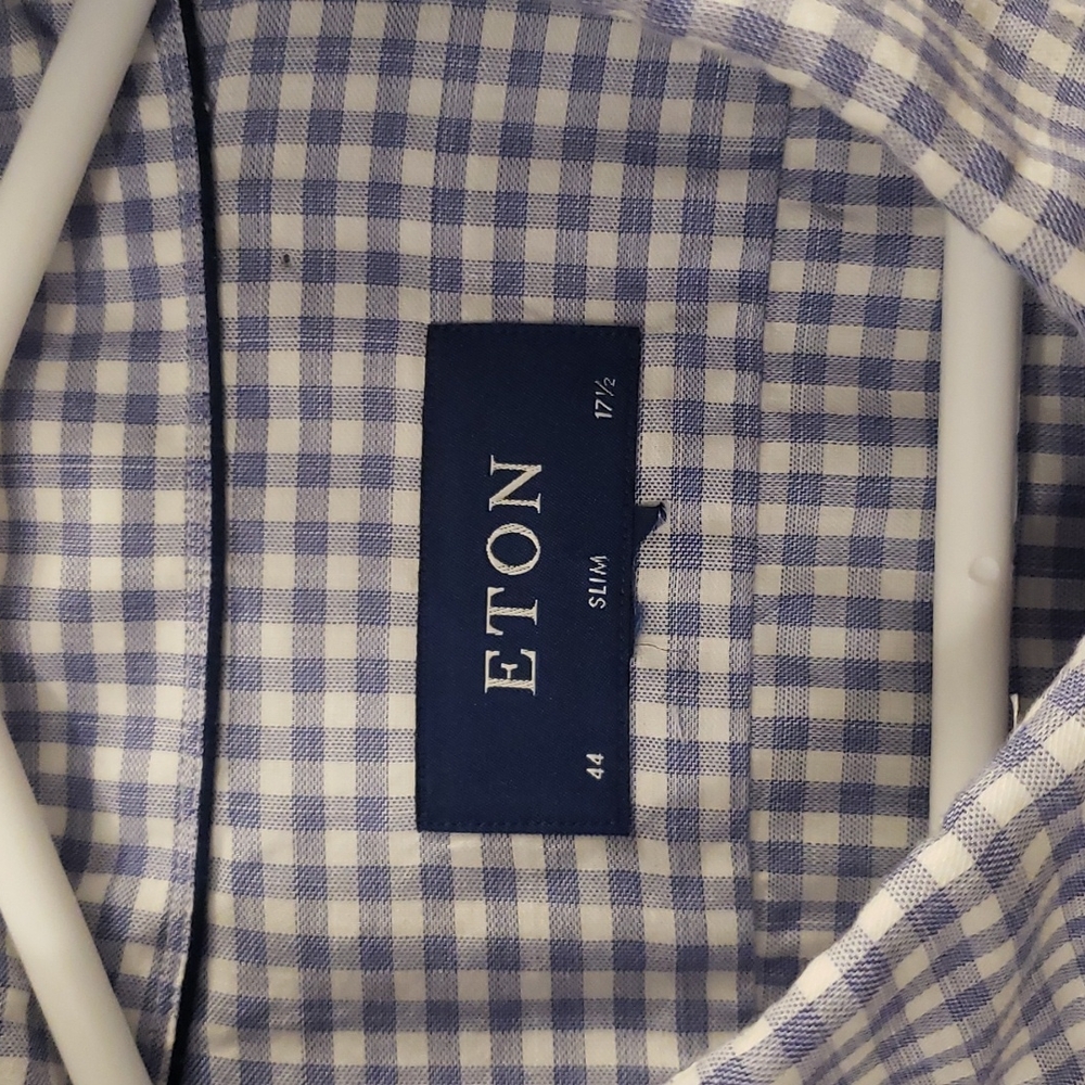 NEW 🇸🇪 Eton of Sweden Slim Fit Twill Cotton Gingham Check Dress Shirt 17.5 44
